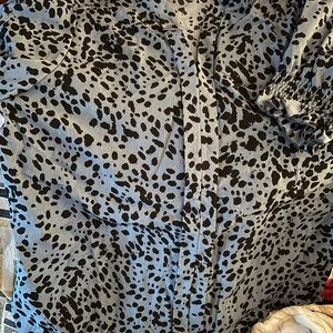 Chic Steel Blue with Black Leopard Patterned Top